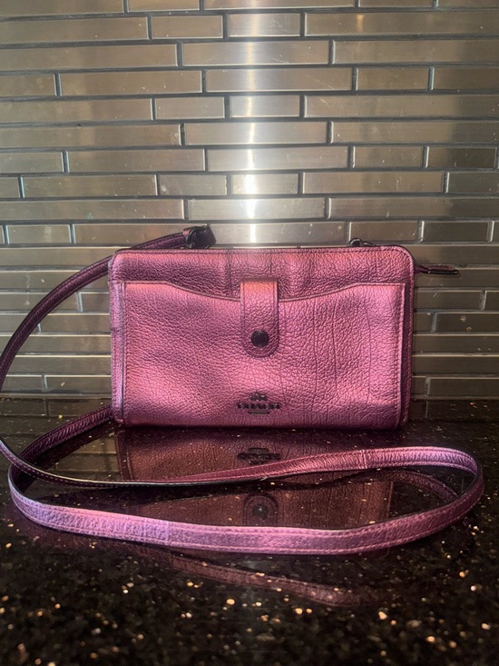 Coach Handbags - COACH Metallic Plum Crossbody Wallet